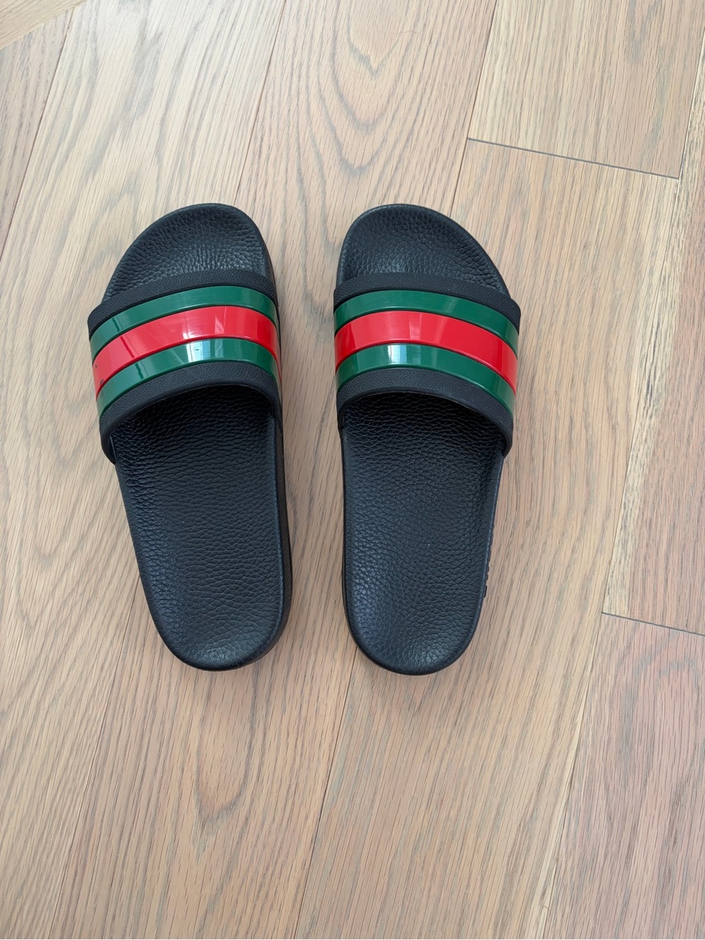 Gucci Black Slides with Signature Red and Green Stripes